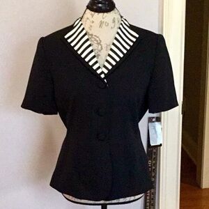 Jacqueline Ferrar Vintage Short Sleeve Blazer Black White 10P